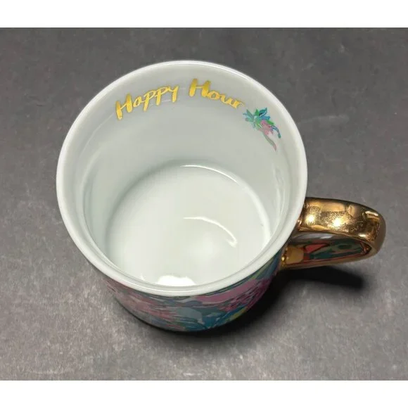 Lilly Pulitzer Happy Hour Ceramic Mug Tone Gold Tone Handle Colorful Floral - Picture 6 of 8